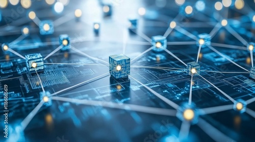Abstract visualization of ambient intelligence, with subtle neural connections, data clouds, and AI-driven systems blending invisibly into a connected society