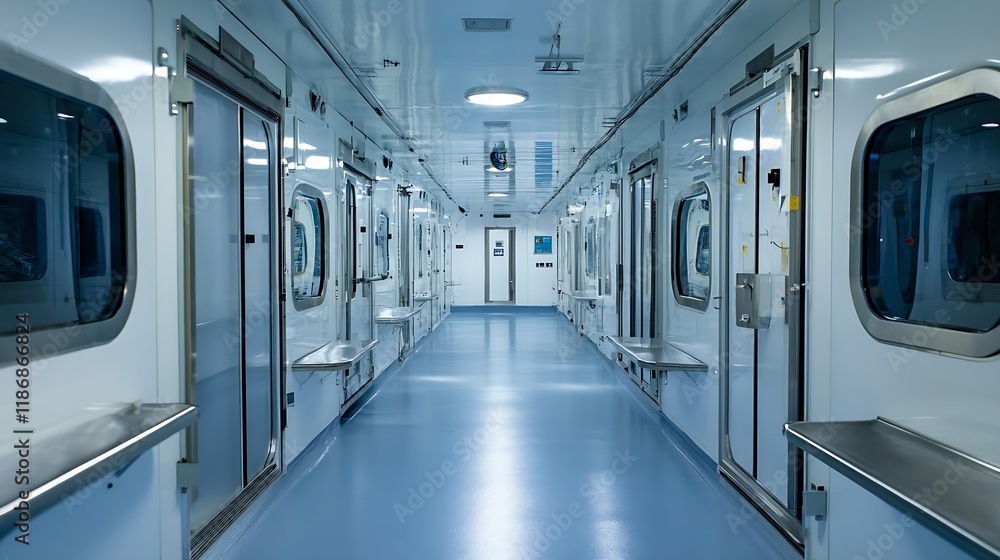 Obraz premium Modern and Clean Laboratory Corridor with Sleek Design and Bright Lighting : Generative AI