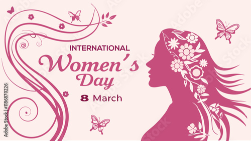  International women's day. banner, woman head illustration from side view happy women's day, can use for, landing page, template, web, mobile app, etc