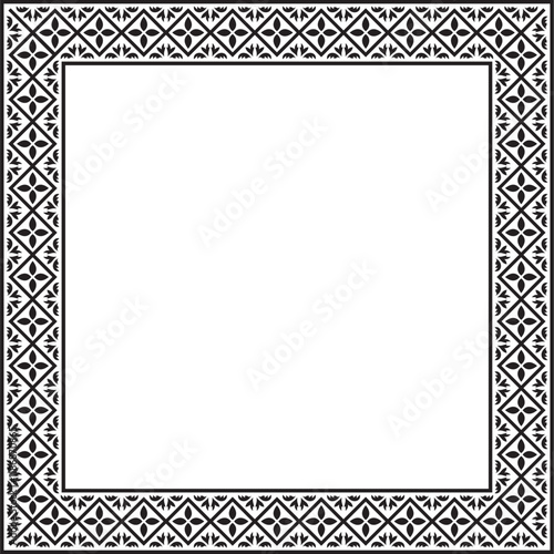 Vector black monochrome square classic renaissance ornament. Rectangle, european border, revival style frame
