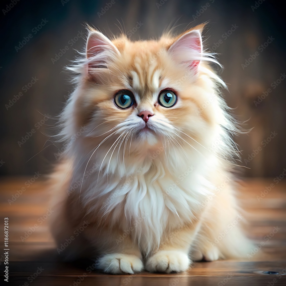 A cute persian cat sitting on colorful background A cute persian cat sitting on colorful background
