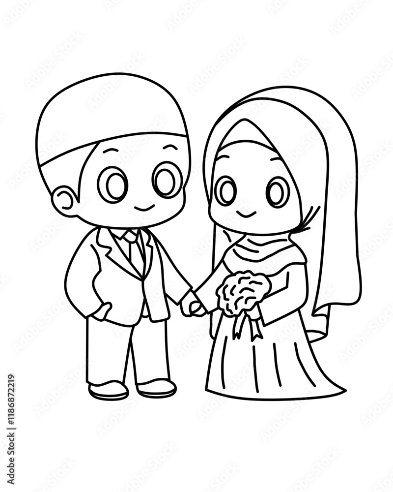 Illustration of a Muslim Couple in Wedding Attire Illustration of a Muslim Couple in Wedding Attire