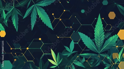 Abstract cannabis leaf pattern with geometric network.