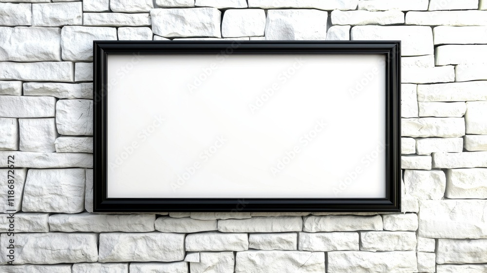 A simple black-framed blank canvas hangs against a textured stone wall, providing a minimalist and elegant backdrop. A simple black-framed blank canvas hangs against a textured stone wall, providing a minimalist and elegant backdrop.