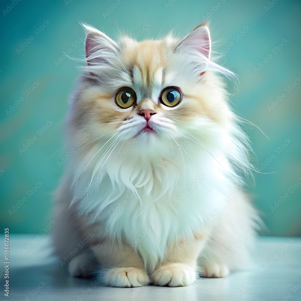 A cute persian cat sitting on colorful background A cute persian cat sitting on colorful background