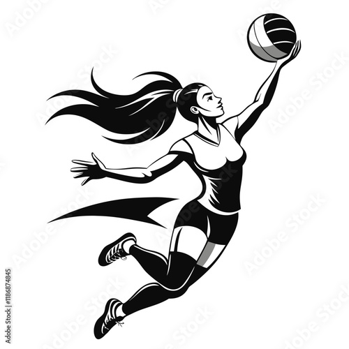 female volleyball player sports action, vector style