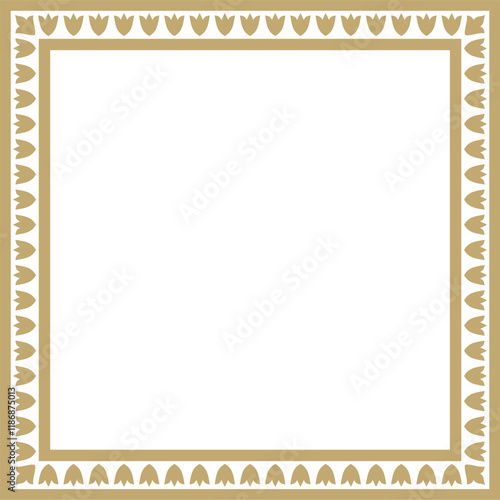 Vector golden square Turkish national ornament. Ottoman border, frame. Ethnic floral rectangle, Seljuk Turks pattern. Decoration of the Sultan's palaces