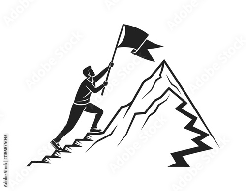 climbing the peak of success: mountain and flag illustration