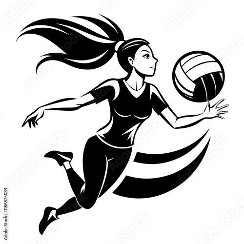 female volleyball player sports action, vector style