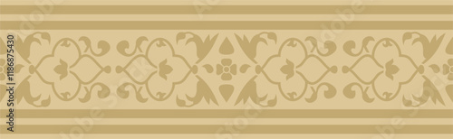 Vector golden endless Turkish national ornament. Seamless ottoman border, frame. Ethnic floral pattern of Seljuk Turks. Decoration of the Sultan's palaces