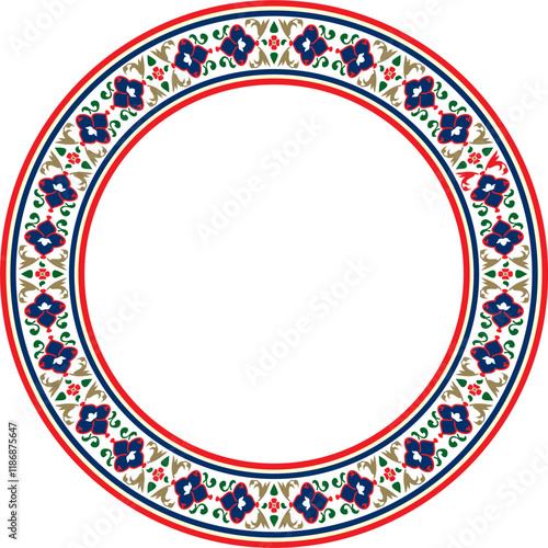 Vector colored round Turkish national ornament. Ottoman border, frame. Ethnic floral circle, ring, Seljuk Turks pattern. Decoration of the Sultan's palaces