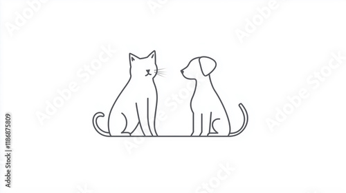 Sleek outline of a cat and dog sitting together in a minimalist design for pet lovers and animal companions photo