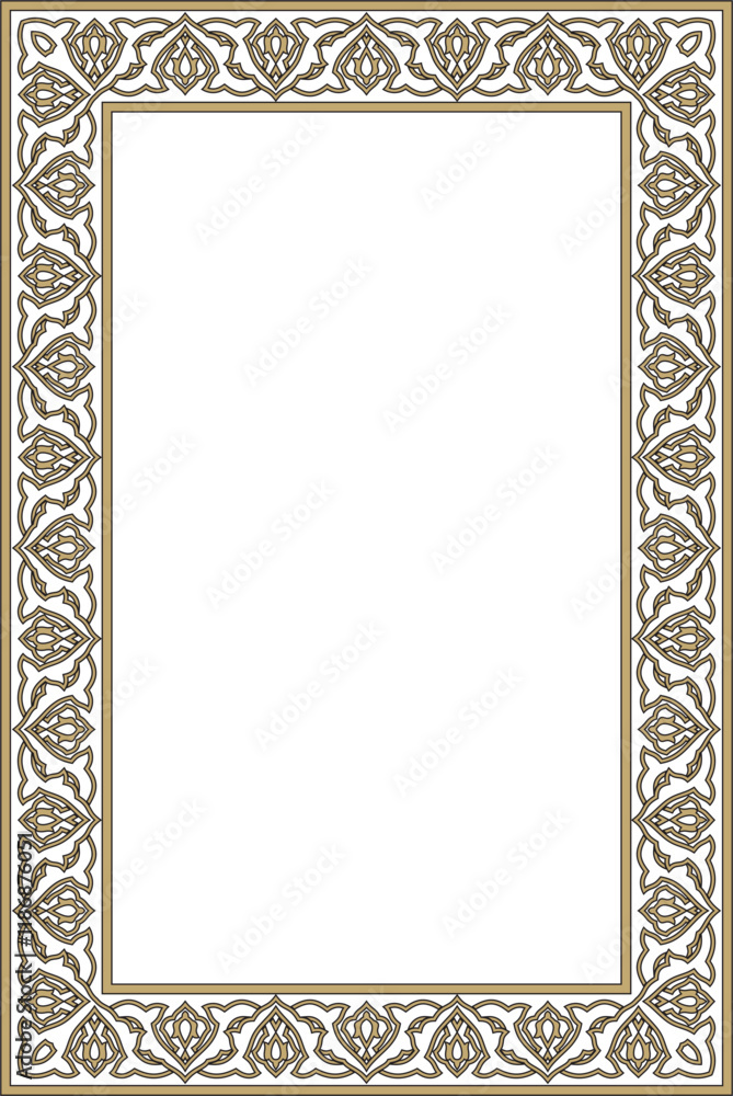 Vector gold with black square Turkish national ornament. Ottoman border, frame. Ethnic floral rectangle, Seljuk Turks pattern. Decoration of the Sultan's palaces Vector gold with black square Turkish national ornament. Ottoman border, frame. Ethnic floral rectangle, Seljuk Turks pattern. Decoration of the Sultan's palaces