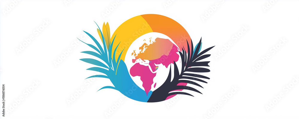 Fototapeta premium Vibrant logo representing adventure and exploration for a thriving travel agency focused on unique experiences around the globe