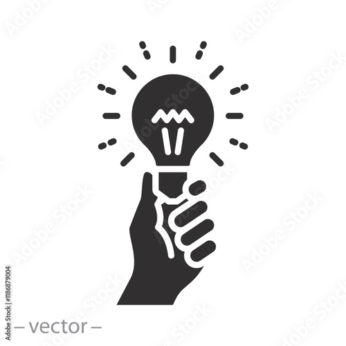concept innovation idea, hand holding light bulb, icon, vision creative investment, thinking leadership, flat vector illustration