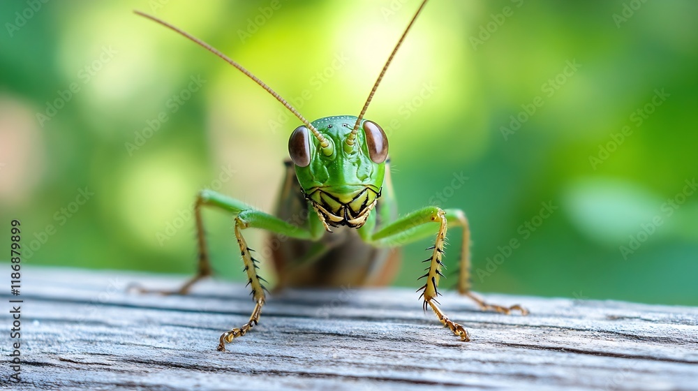 Green mantis showing curiosity in macro photography on a natural wooden surface : Generative AI Green mantis showing curiosity in macro photography on a natural wooden surface : Generative AI