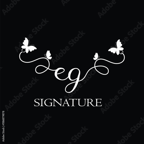 EG Handwritten initial letter, EG simple signature vector logo with butterfly shape variation, beauty, photography letter logo design. E G