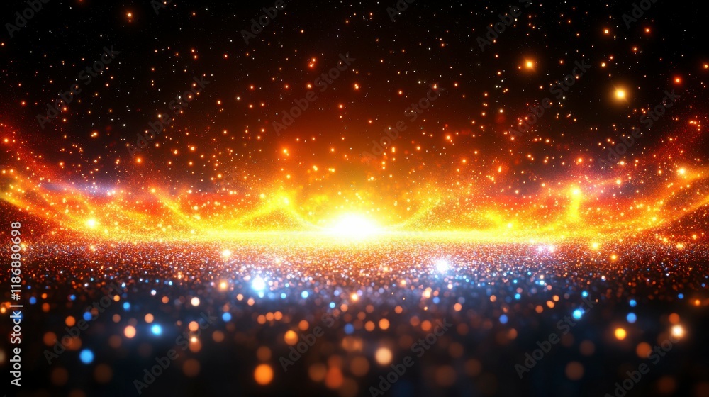 Fototapeta premium Futuristic image of power, featuring glowing light beams and powerful energy waves, symbolizing the driving force behind technological advancements, sustainable energy, and global development