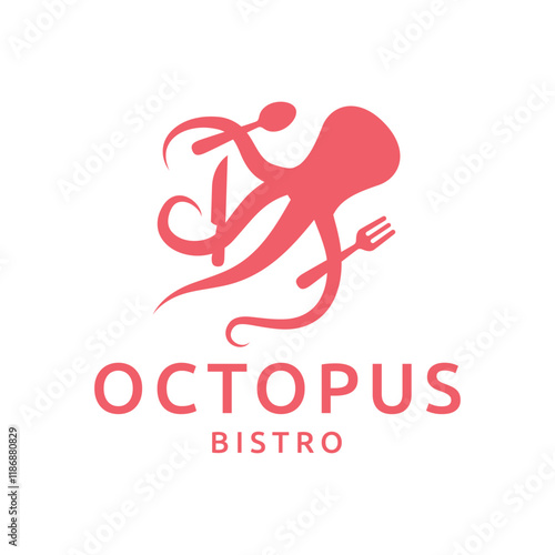 Octopus logo design, Seafood logo illustration template.