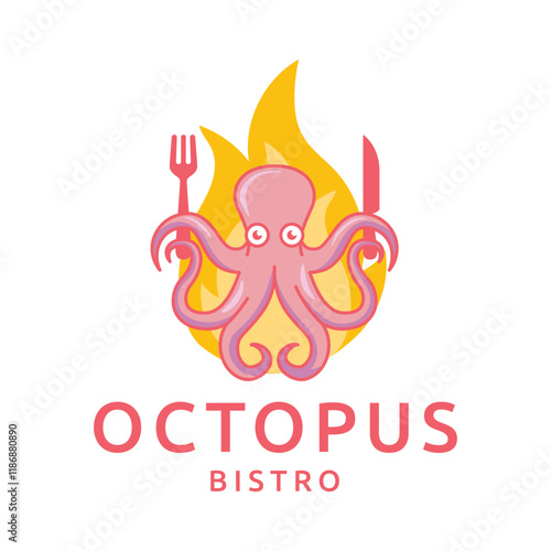 Octopus logo design, Seafood logo illustration template.