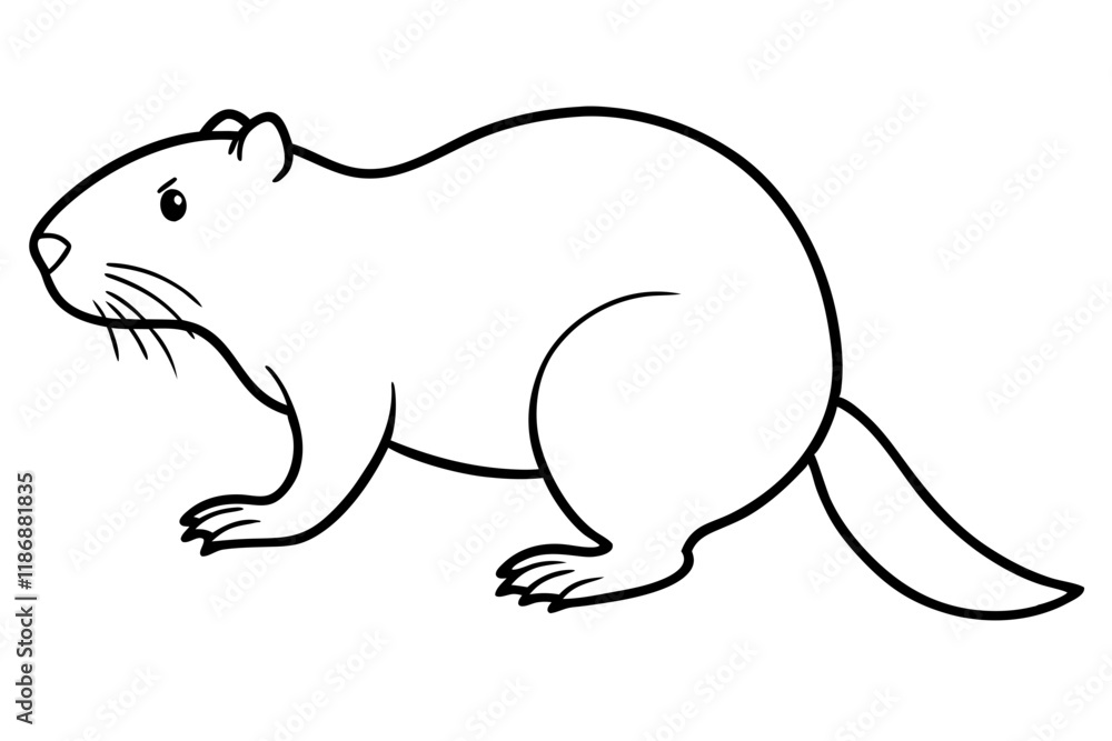 Obraz premium beaver silhouette line art vector illustration with a white background