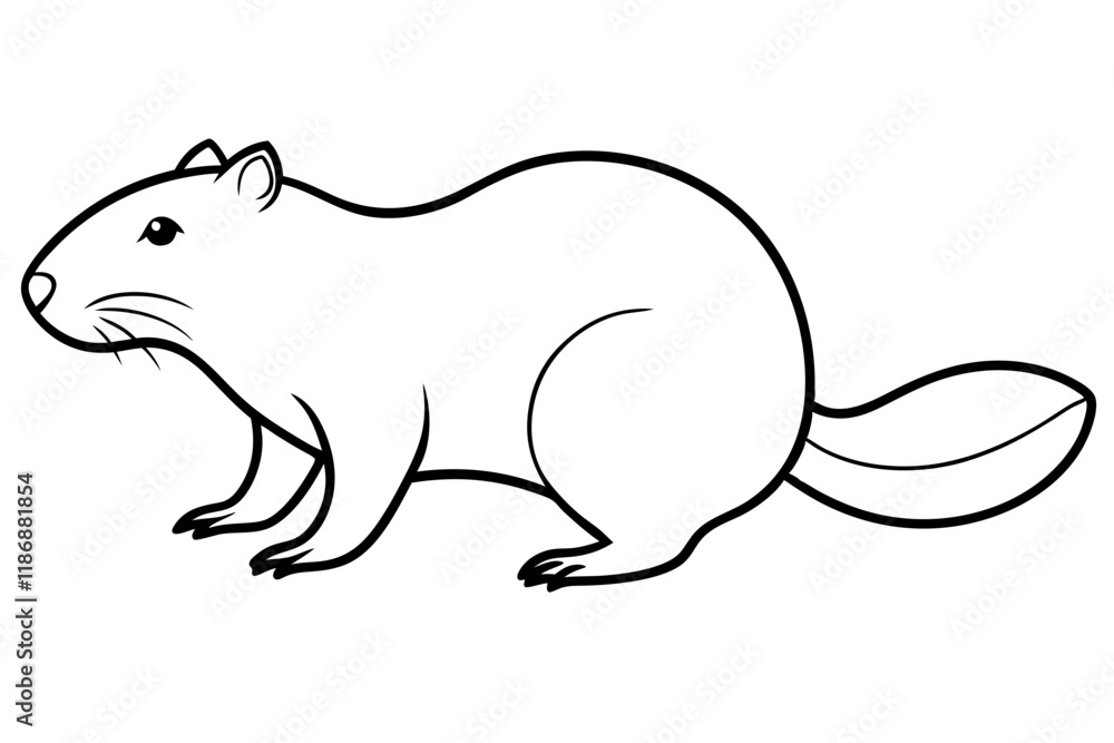 Obraz premium beaver silhouette line art vector illustration with a white background