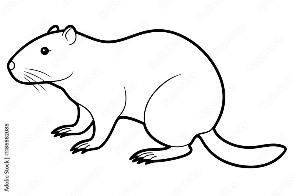 Obraz premium beaver silhouette line art vector illustration with a white background