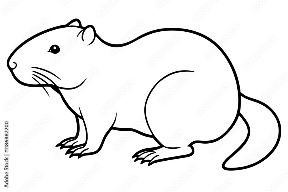 Fototapeta premium beaver silhouette line art vector illustration with a white background