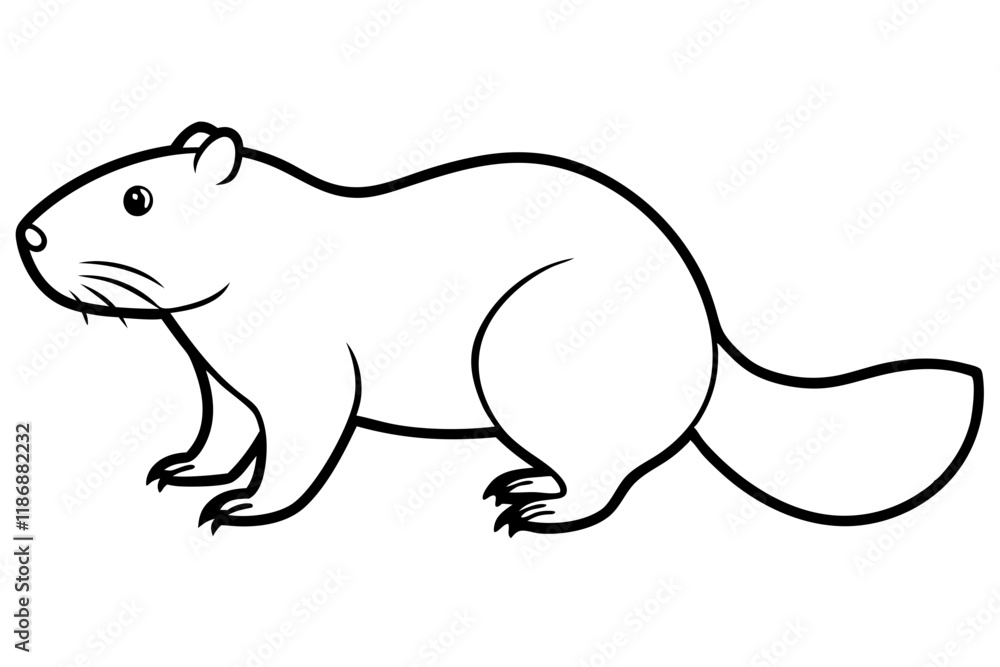 Fototapeta premium beaver silhouette line art vector illustration with a white background