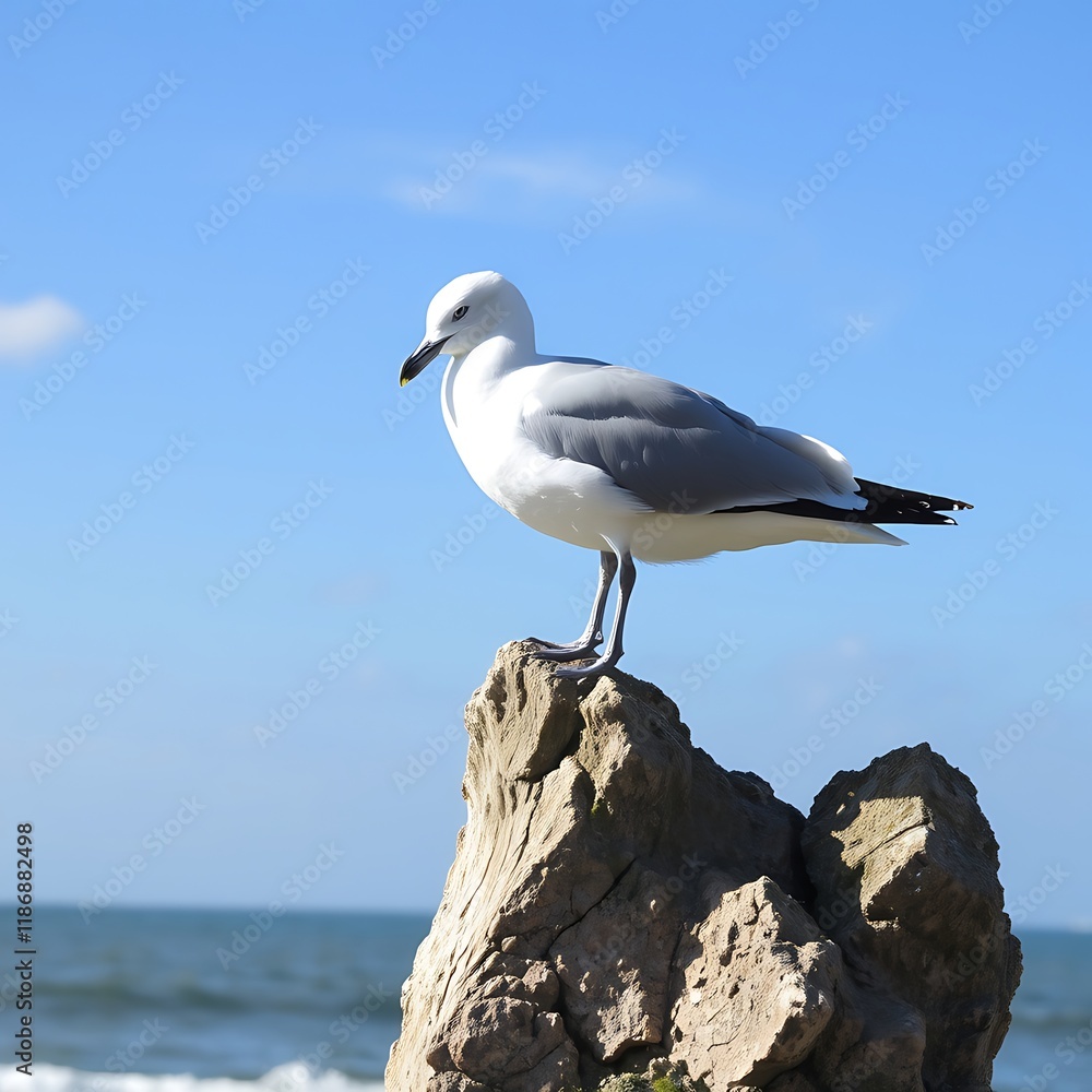 Seagull perched on coastal rock. (1)