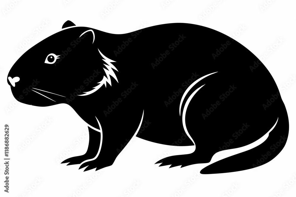 Fototapeta premium beaver silhouette line art vector illustration with a white background