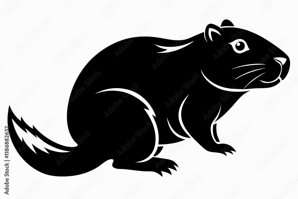 Fototapeta premium beaver silhouette line art vector illustration with a white background