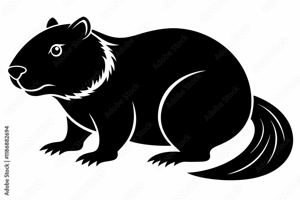 Obraz premium beaver silhouette line art vector illustration with a white background