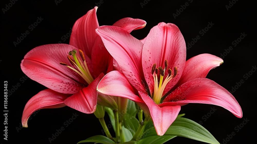 Elegant pink lilies in full bloom against dark backdrop perfect for floral arrangements : Generative AI Elegant pink lilies in full bloom against dark backdrop perfect for floral arrangements : Generative AI