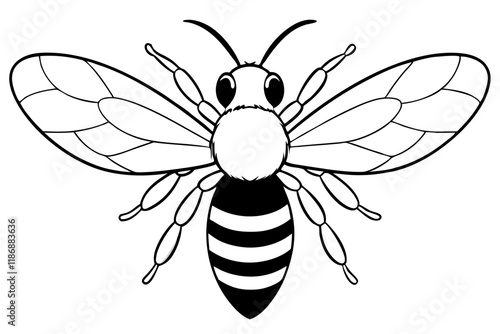 bee silhouette line art vector illustration with a white background