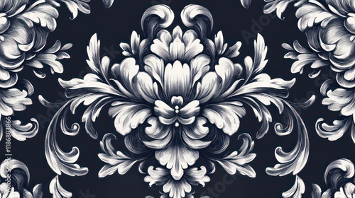 Wallpaper Mural Hand-Drawn Baroque Floral Damask: Elegance in Every Detail Torontodigital.ca