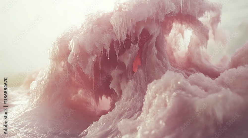 Fototapeta premium Pink Ice Formation With Icicles And Cave