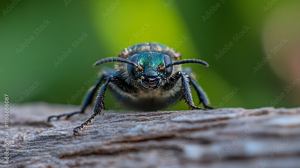 Macro photograph of metallic green beetle with intricate details and blurred background : Generative AI Macro photograph of metallic green beetle with intricate details and blurred background : Generative AI