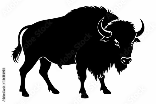 bison silhouette line art vector illustration with a white background