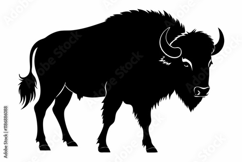 bison silhouette line art vector illustration with a white background