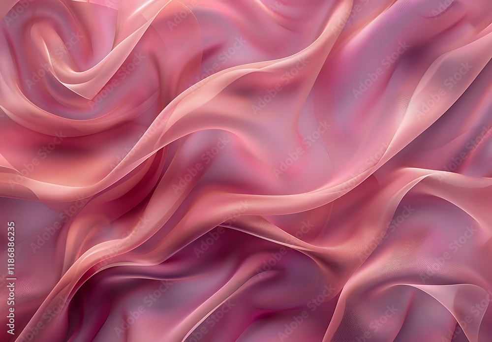 Fototapeta premium Wavy folds of pastel pink silk fabric add elegance and depth to this widescreen background