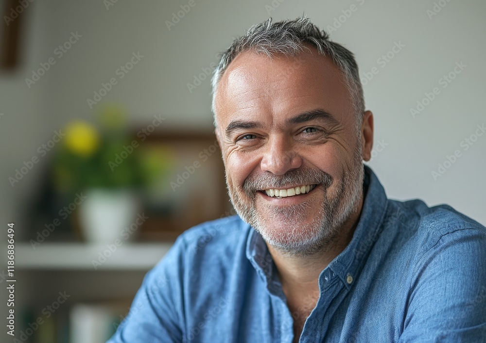 A handsome middle-aged man with a joyful expression, standing tall and beaming with a confident smile that reveals his teeth A handsome middle-aged man with a joyful expression, standing tall and beaming with a confident smile that reveals his teeth