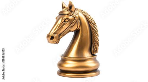 Golden Knight Chess Piece depicting a horse's head with detailed features, perfect for luxurious chess sets. Isolated on transparent background, png.
 photo