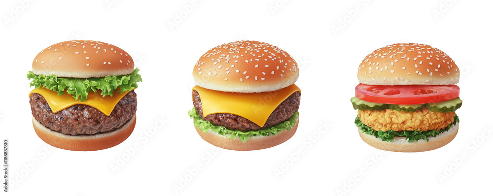 Delicious set of gourmet burgers with fresh vegetables studio shot usa Delicious set of gourmet burgers with fresh vegetables studio shot usa
