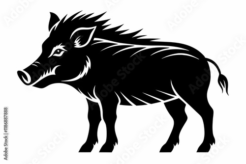 boar silhouette line art vector illustration with a white background