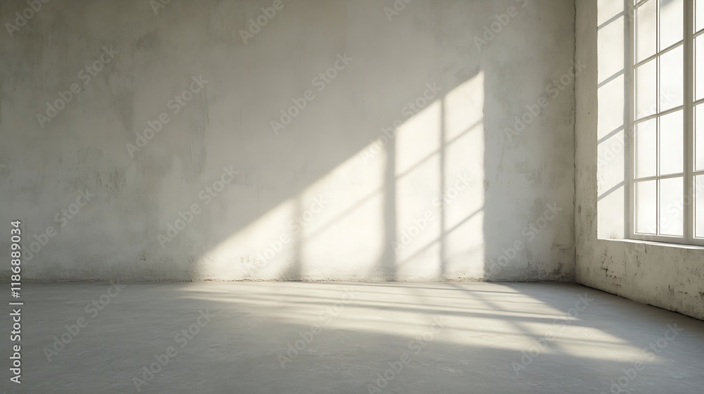 Bright and airy empty room with sunlight streaming through large windows : Generative AI Bright and airy empty room with sunlight streaming through large windows : Generative AI