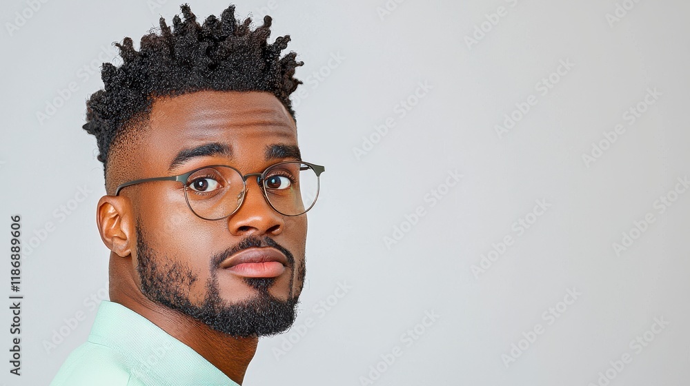 Obraz premium Confident Young Man with Glasses in a Modern Studio Setting