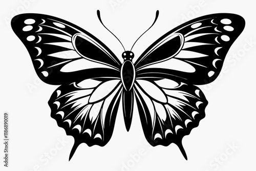 butterfly silhouette line art vector illustration with a white background