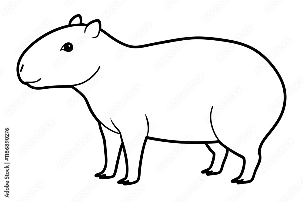 Obraz premium capybara silhouette line art vector illustration with a white background