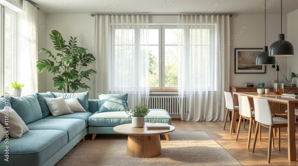 sunlit living room with teal sectional sofa wooden coffee table sunlit living room with teal sectional sofa wooden coffee table